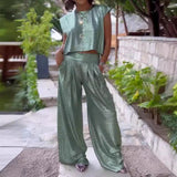 Christine – Ensemble de Pantalons à Jambe Large et Gilet Brillant