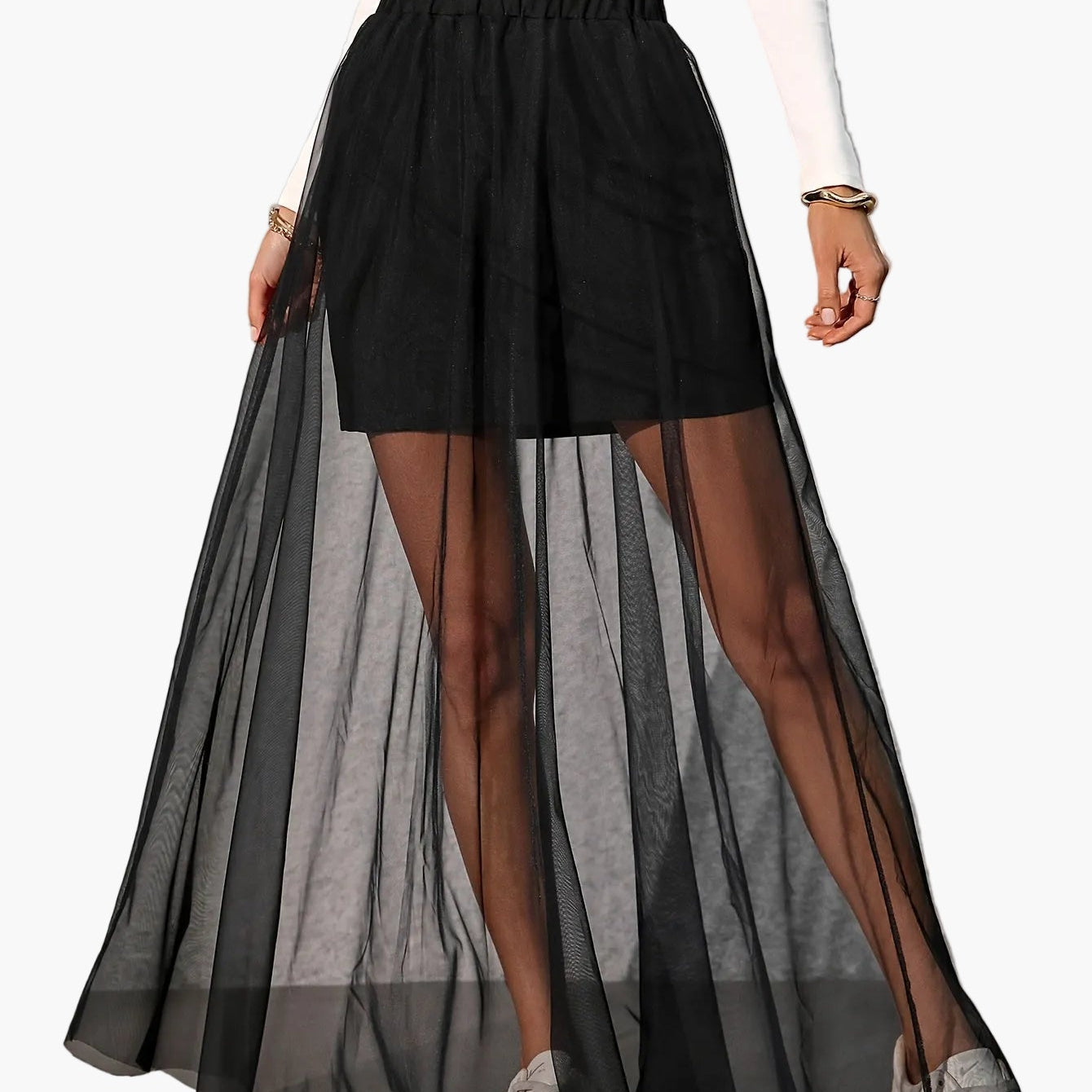 Jupe longue fluide transparente style vacances femme