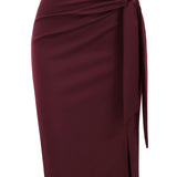 Jupe crayon élégante femme nouée à la taille, fente latérale, style bureau ou soirée