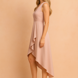 Sabrina | Elegancka Sukienka Midi z Dekoltem V i Asymetrycznym Rozcięciem