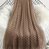Jupe midi élégante à pois pour femme, style évasé chic, idéale pour le printemps et l'été