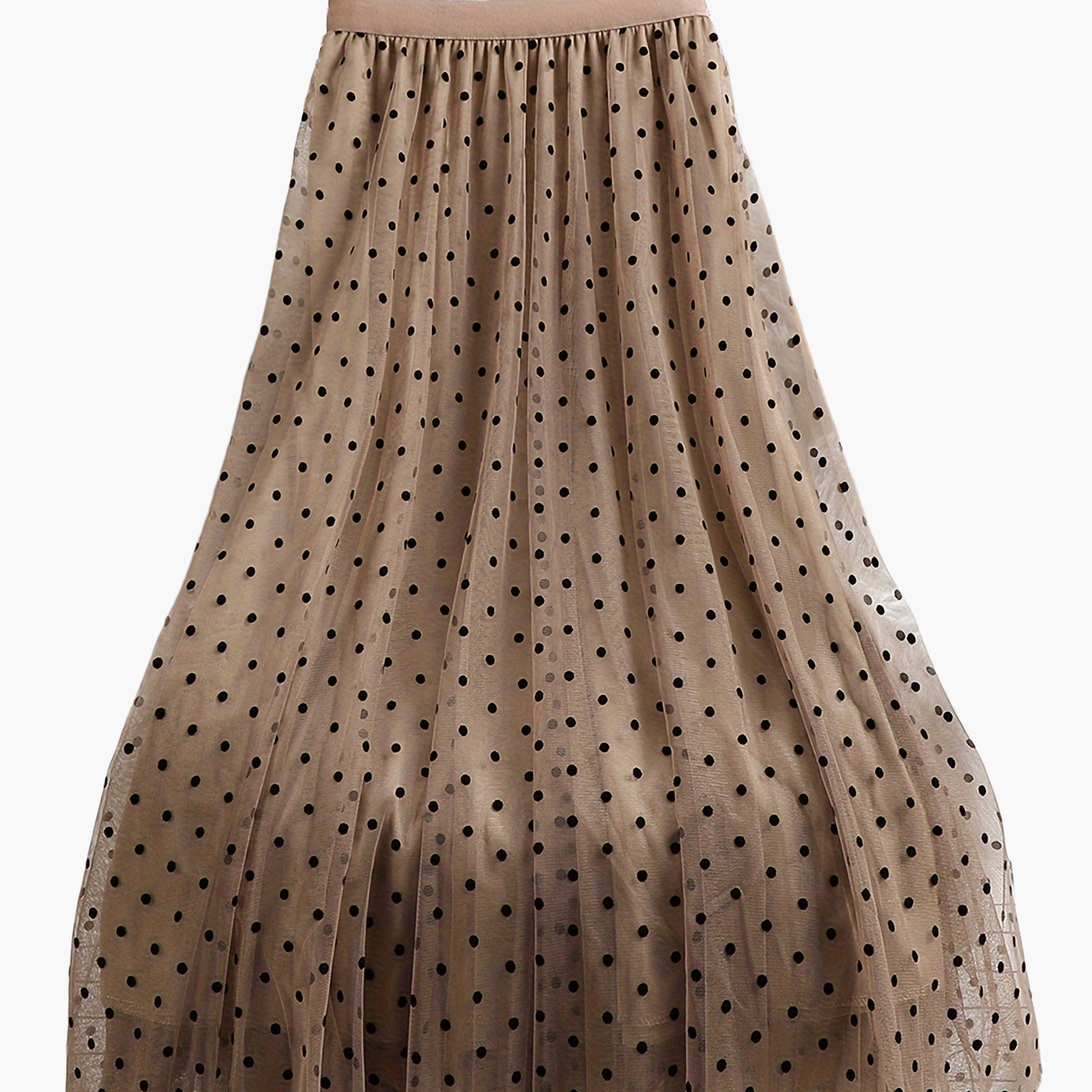 Jupe midi élégante à pois pour femme, style évasé chic, idéale pour le printemps et l'été