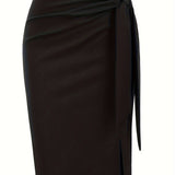 Jupe crayon élégante femme nouée à la taille, fente latérale, style bureau ou soirée