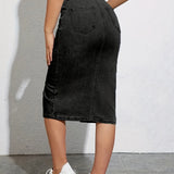 Jupe crayon fendue à taille haute pour femme, style casual chic, idéale pour l'été