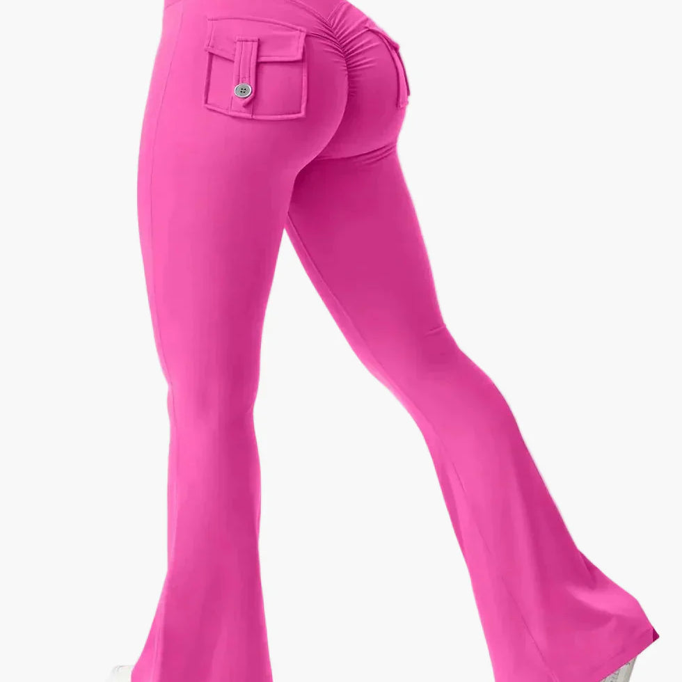 Legging cargo de fitness femme coupe évasée push-up taille haute pour sport et loisirs