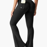 Legging cargo de fitness femme coupe évasée push-up taille haute pour sport et loisirs