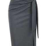 Jupe crayon élégante femme nouée à la taille, fente latérale, style bureau ou soirée