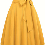 Jupe patineuse femme chic à taille haute avec ceinture nouée – Style élégant pour toutes occasions