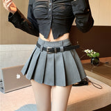 Jupe plissée taille haute style sexy pour femme, avec ceinture, idéale pour un look moderne