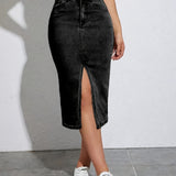 Jupe crayon fendue à taille haute pour femme, style casual chic, idéale pour l'été