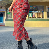 Jupe longue à carreaux géométriques style élégant pour femme