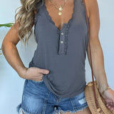 Tank top Henley z koronką, zapinany na guziki
