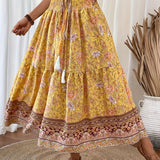 Jupe longue bohème à motif floral pour femme, style été élégant
