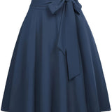 Jupe patineuse femme chic à taille haute avec ceinture nouée – Style élégant pour toutes occasions