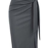 Jupe crayon élégante femme nouée à la taille, fente latérale, style bureau ou soirée