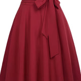 Jupe patineuse femme chic à taille haute avec ceinture nouée – Style élégant pour toutes occasions