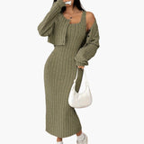 Ensemble Femme Élégant Deux Pièces Pull Boutonné et Jupe Longue Style Décontracté Printemps Automne
