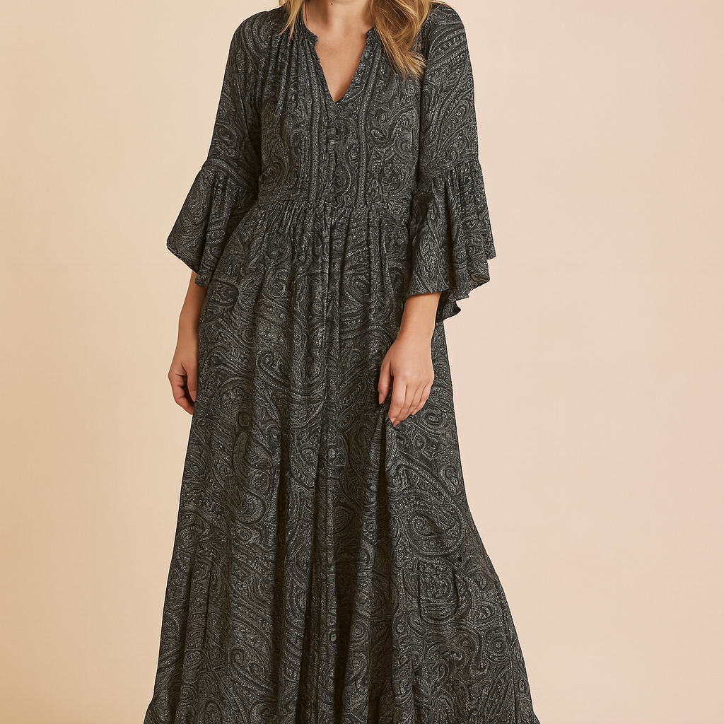 Anna | Zwiewna Sukienka Boho z Długim Rękawem