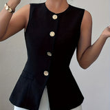 Gilet élégant sans manches pour femme, style chic et moderne, idéal pour le bureau ou les sorties