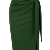 Jupe crayon élégante femme nouée à la taille, fente latérale, style bureau ou soirée