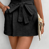 Jupe portefeuille courte taille haute avec ceinture nouée pour femme - Style élégant d'été