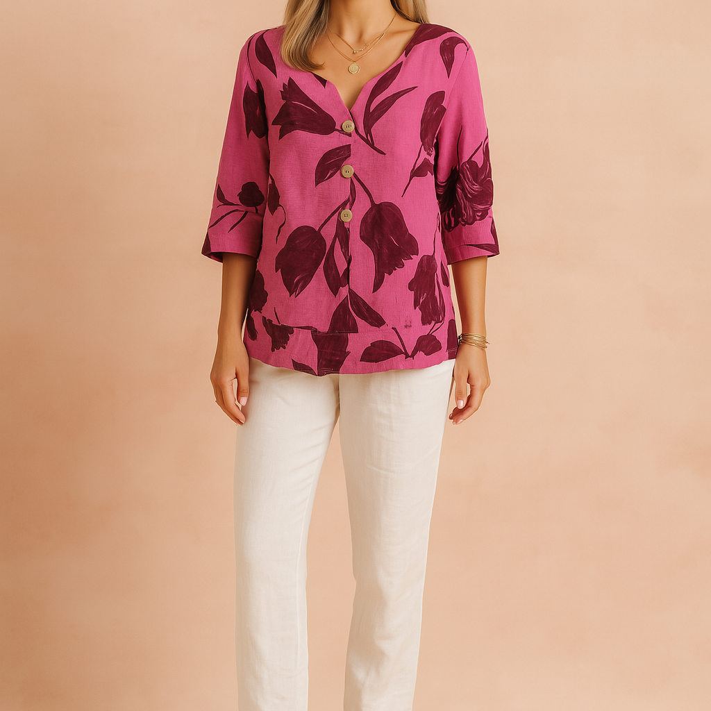 Dominika | Elegancka bluzka z kwiatowym nadrukiem i guzikami