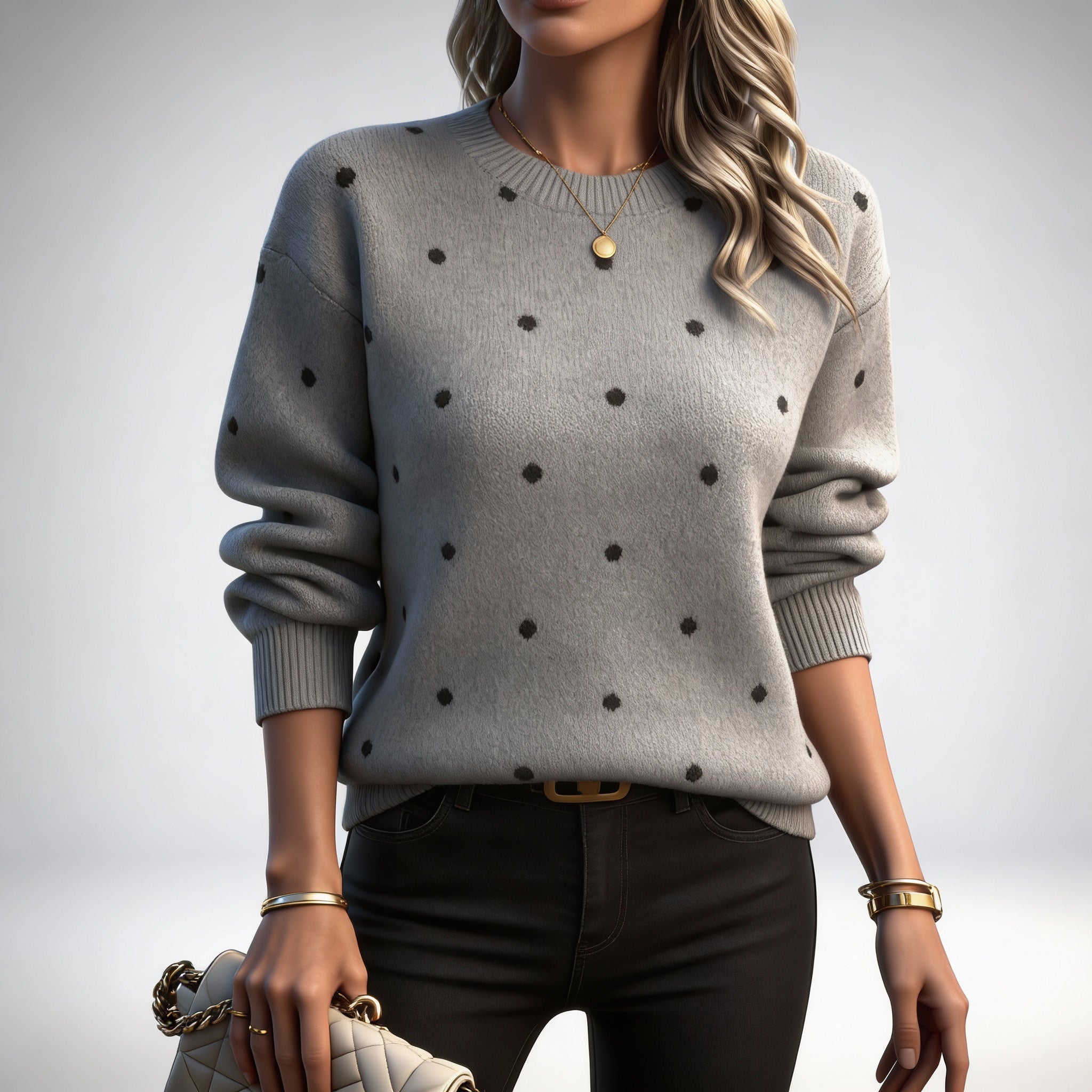 Ava | Casualny Sweter z Długim Rękawem w Wzór Kropki
