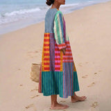 Dobromira | Długa Sukienka Patchwork w Wielu Kolorach