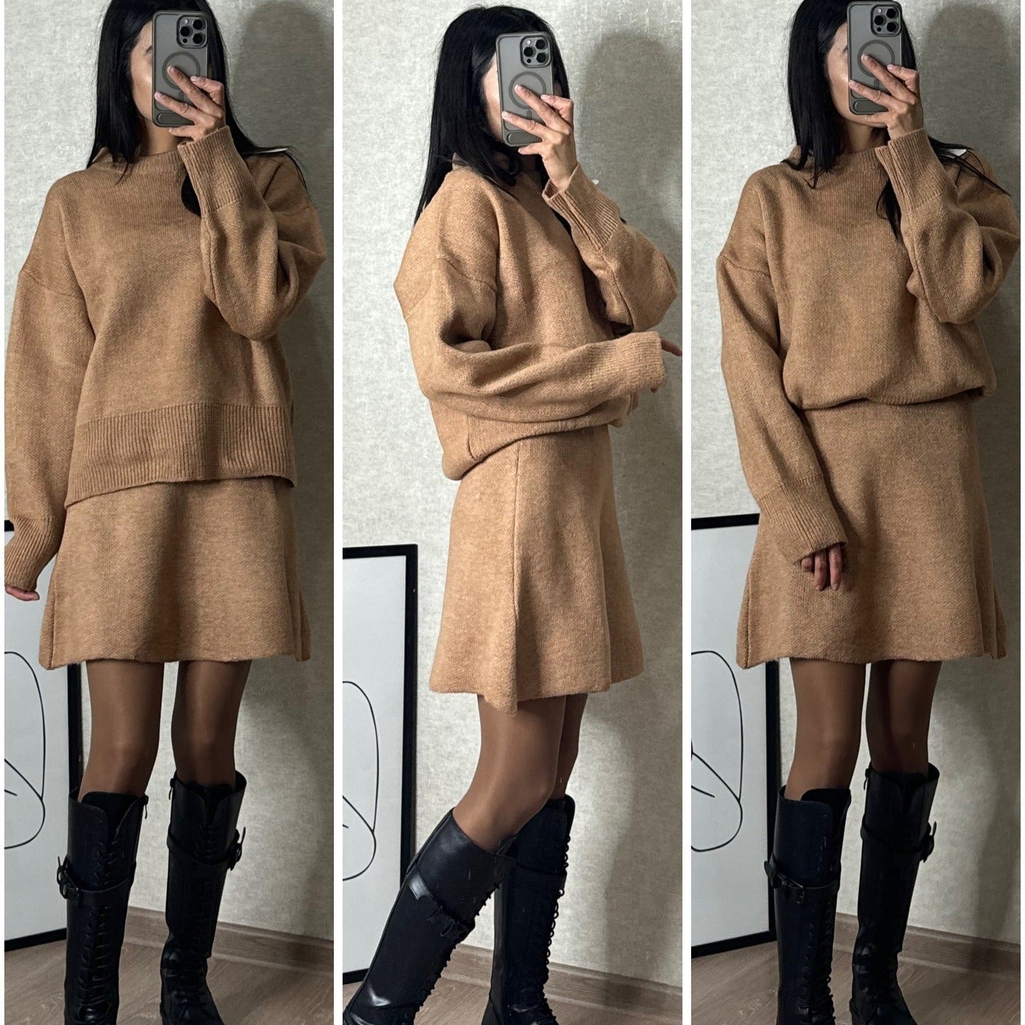 Ensemble Femme Élégant Pull et Jupe Style Décontracté Chic Automne Hiver