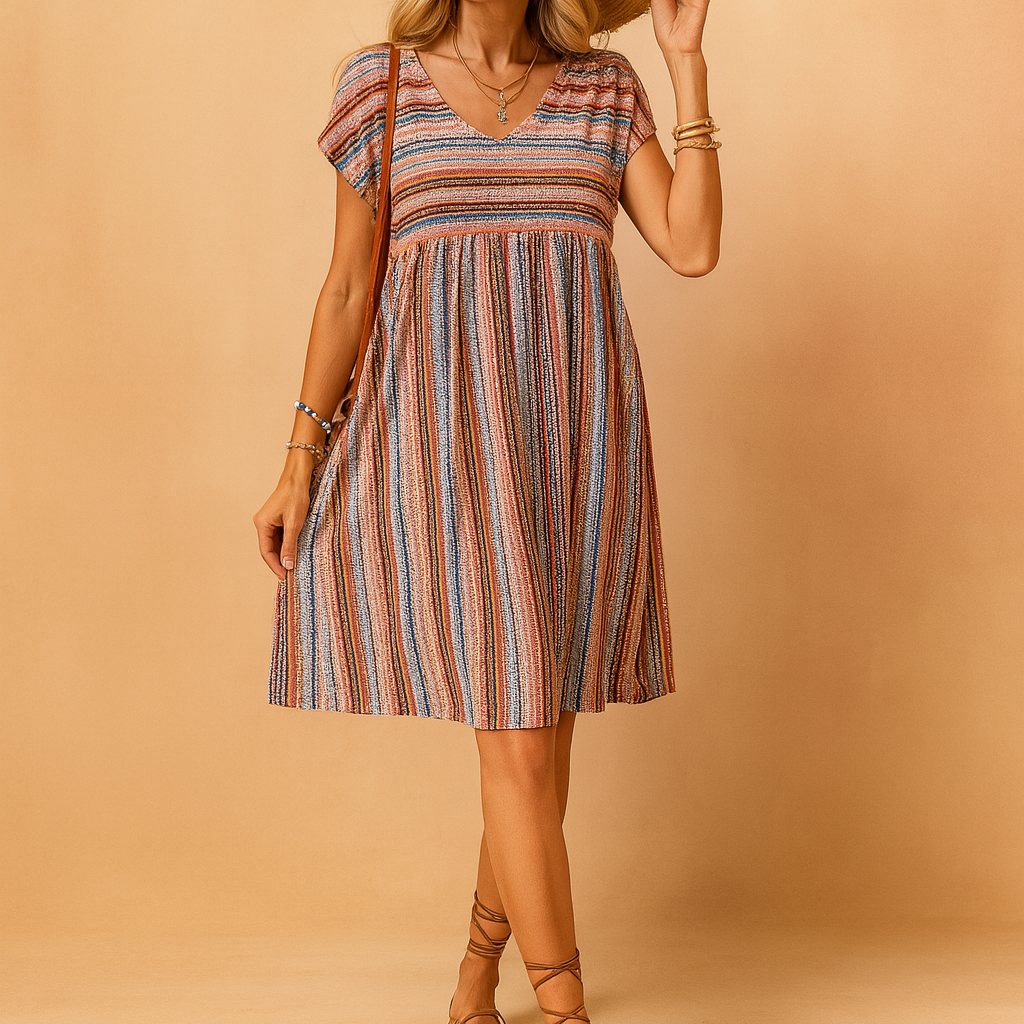 Josie | Stylowa i Zwiewna Sukienka Boho w Paski Mini