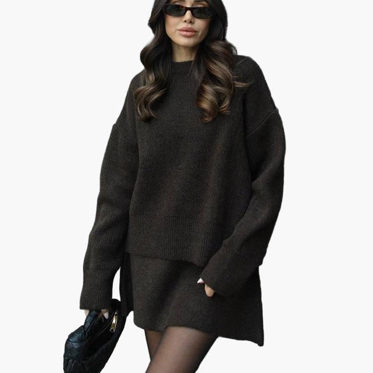Ensemble Femme Élégant Pull et Jupe Style Décontracté Chic Automne Hiver