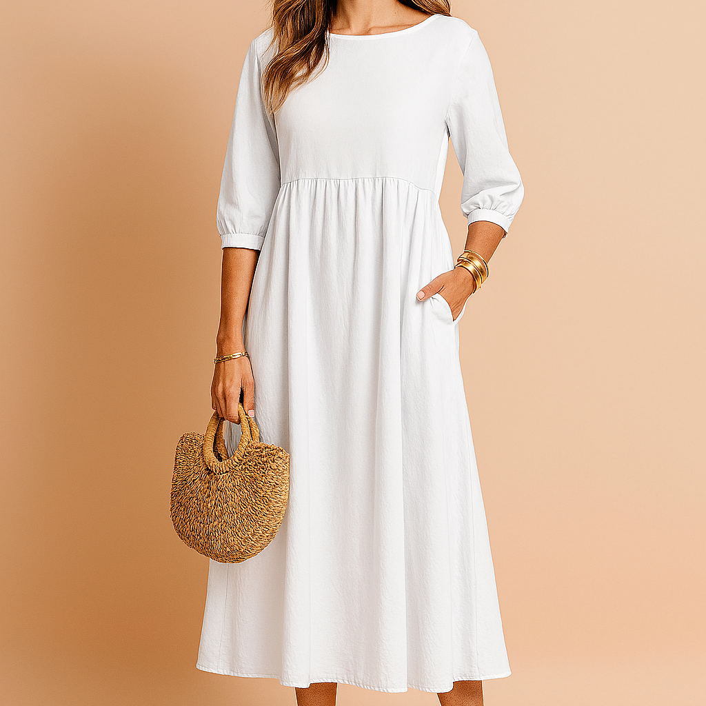 Amabel | Elegancka Sukienka Midi z Rękawem 3/4