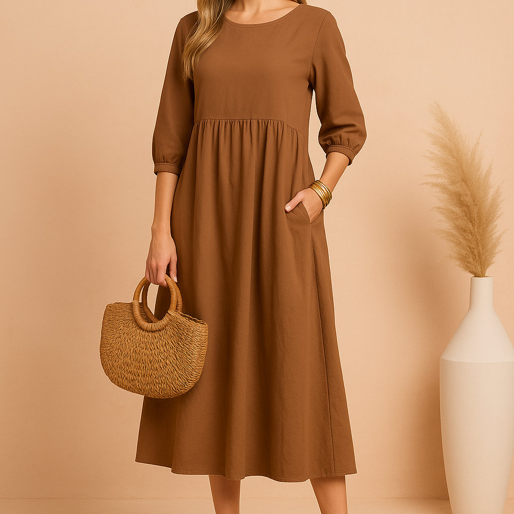 Amabel | Elegancka Sukienka Midi z Rękawem 3/4