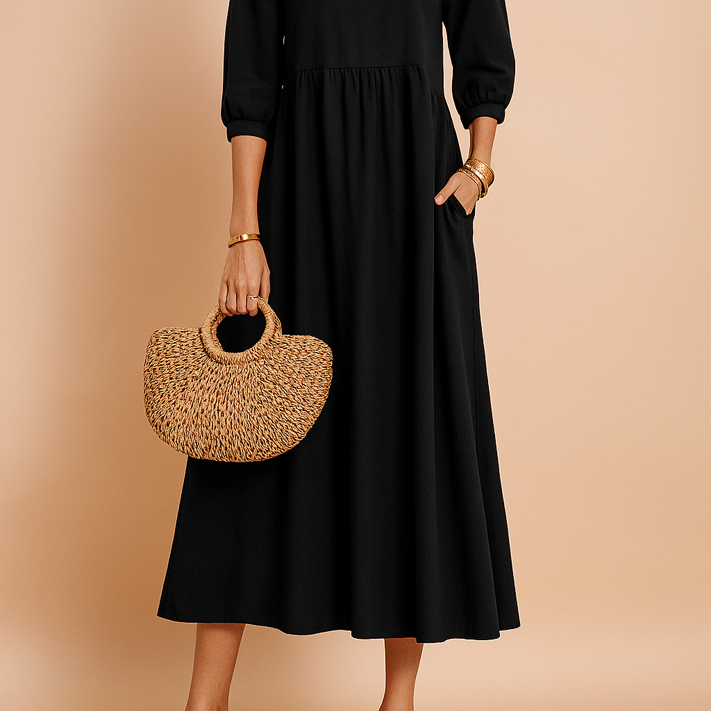 Amabel | Elegancka Sukienka Midi z Rękawem 3/4