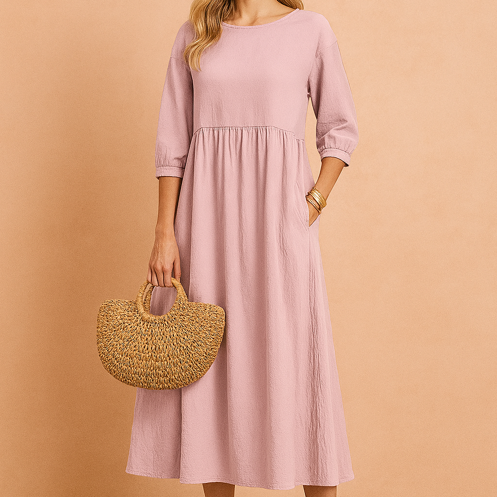 Amabel | Elegancka Sukienka Midi z Rękawem 3/4