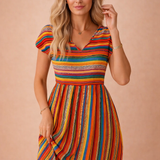 Josie | Stylowa i Zwiewna Sukienka Boho w Paski Mini