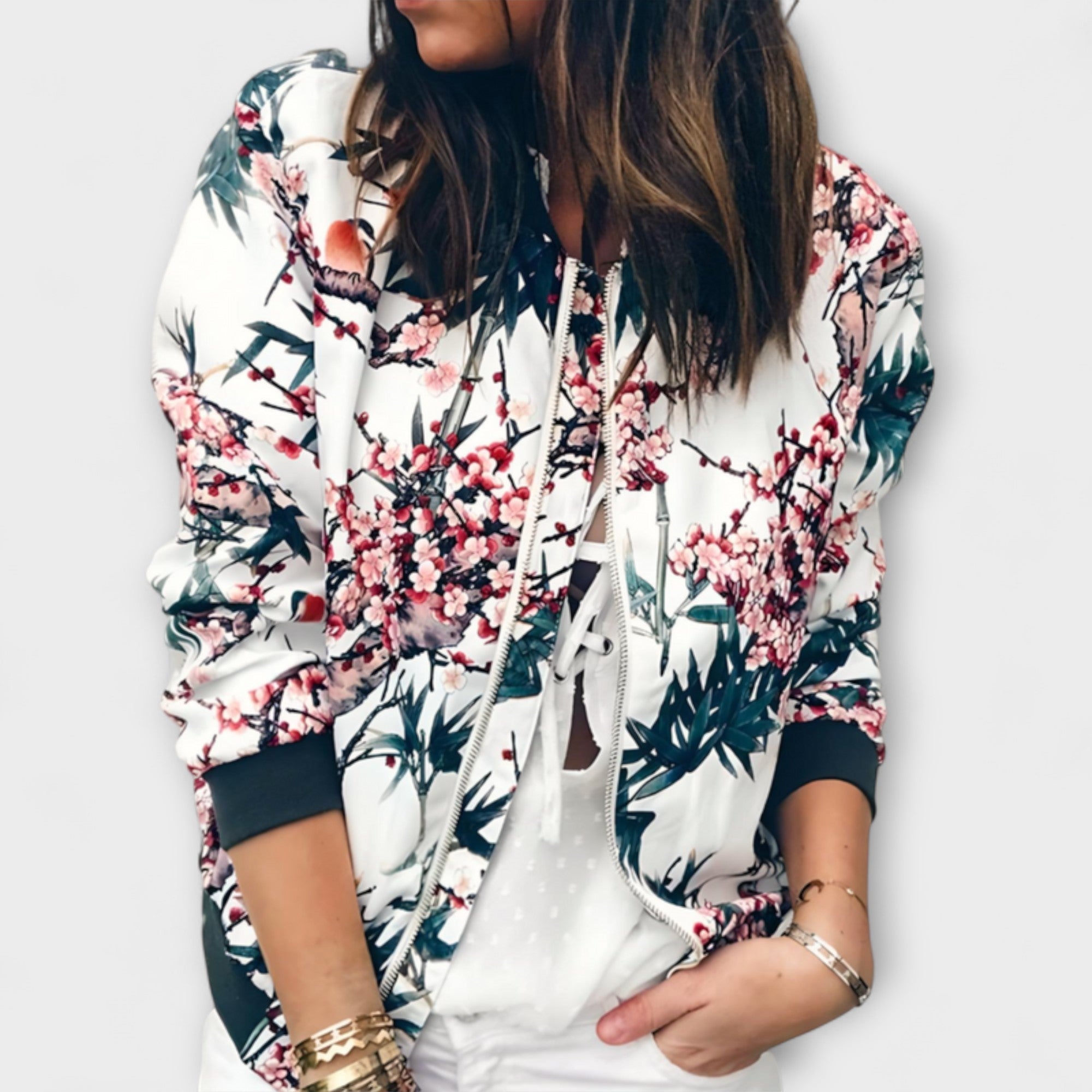 Kaelin - Elegancka kurtka bomber z kwiatami