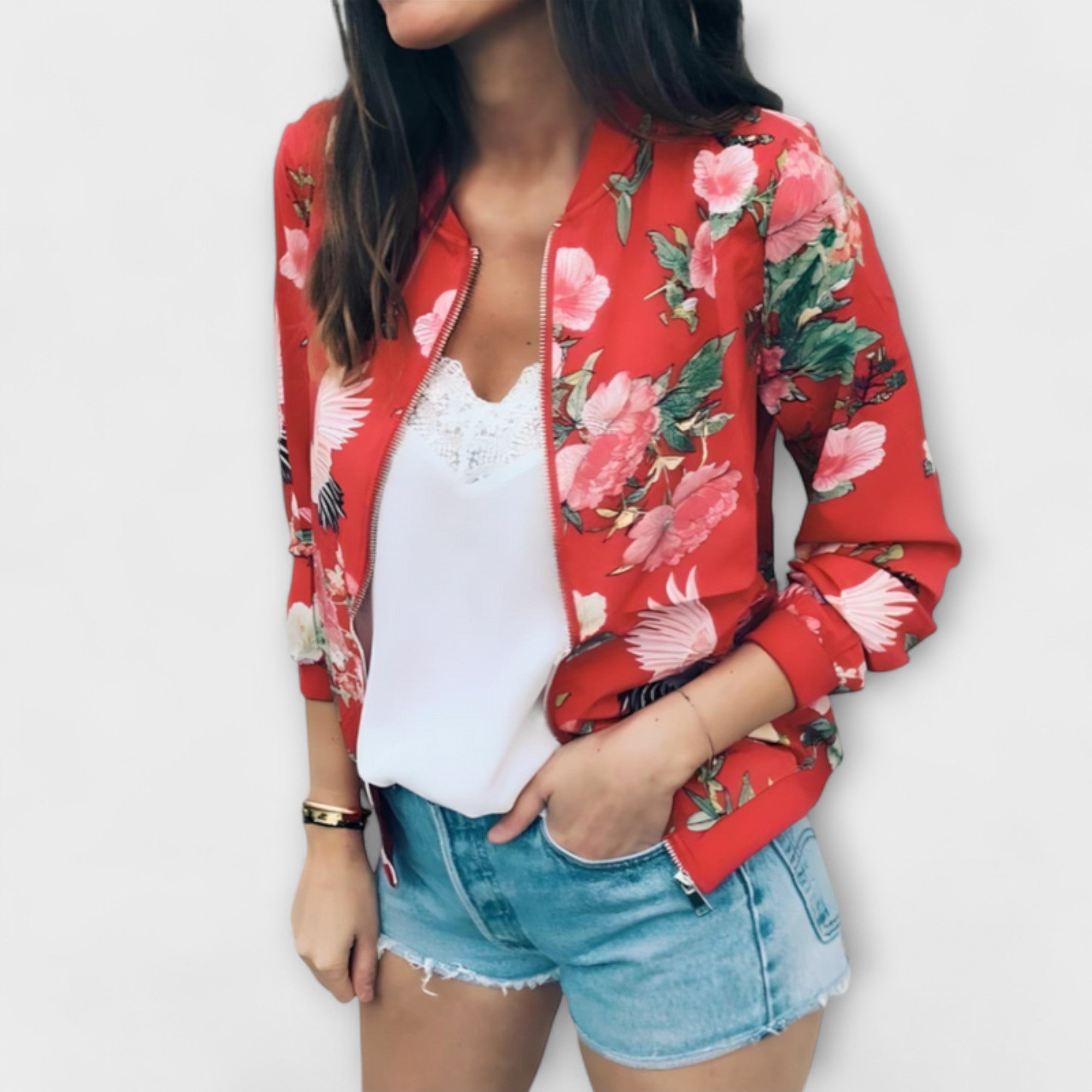 Kaelin - Elegancka kurtka bomber z kwiatami