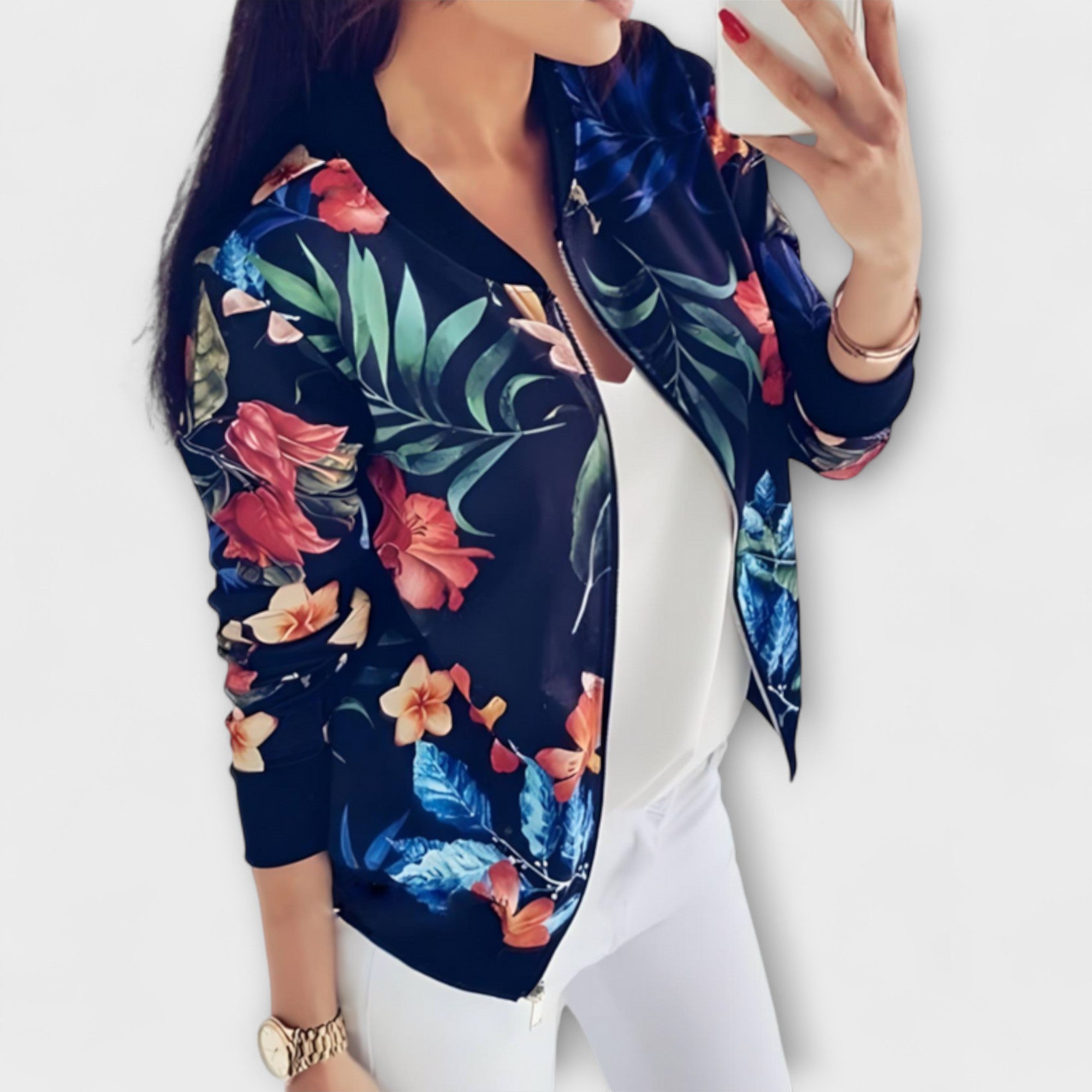 Kaelin - Elegancka kurtka bomber z kwiatami