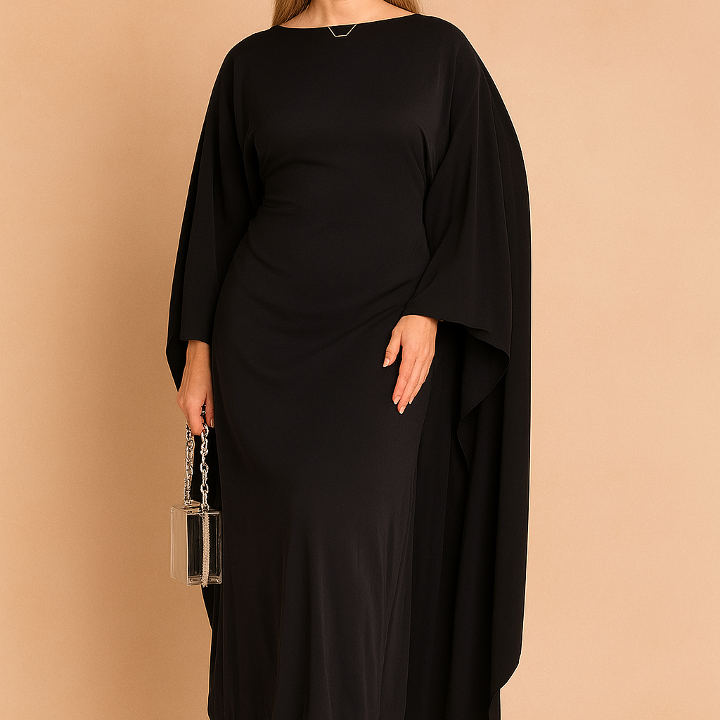 Estela | Elegancka Suknia z Rękawem Nietoperz