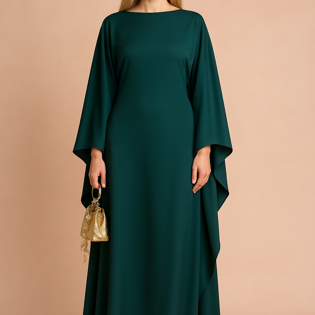 Estela | Elegancka Suknia z Rękawem Nietoperz