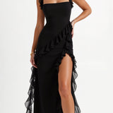 Laura | Elegancka falbankowa sukienka maxi