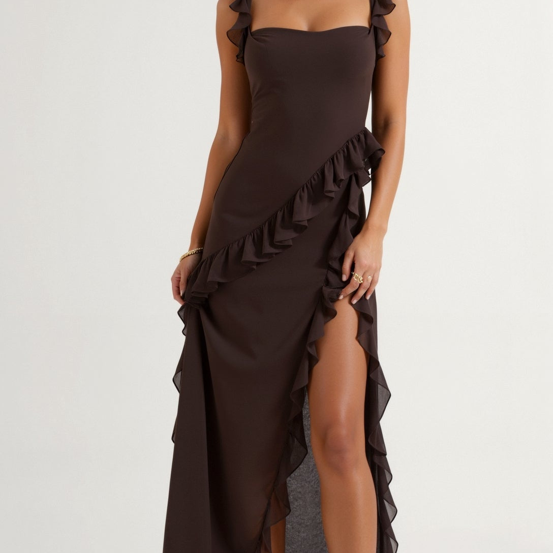 Laura | Elegancka falbankowa sukienka maxi