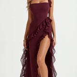 Laura | Elegancka falbankowa sukienka maxi