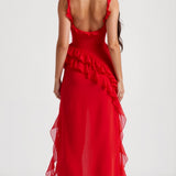 Laura | Elegancka falbankowa sukienka maxi