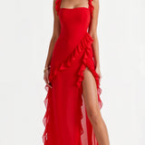 Laura | Elegancka falbankowa sukienka maxi