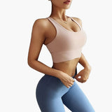 Brassière de sport femme push-up maintien élevé dos croisé fitness yoga
