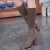 Bottes en Tricot Extensible à Talons