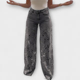 Jeansy Trendy w Koronkowym Patchworku