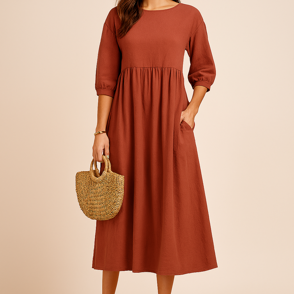 Amabel | Elegancka Sukienka Midi z Rękawem 3/4